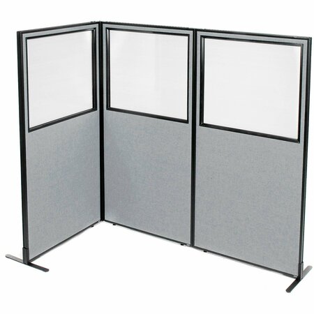 INTERION BY GLOBAL INDUSTRIAL Interion Freestanding 3-Panel Corner Room Divider w/Partial Window 36-1/4inW x 72inH Panels Gray 695045GY
